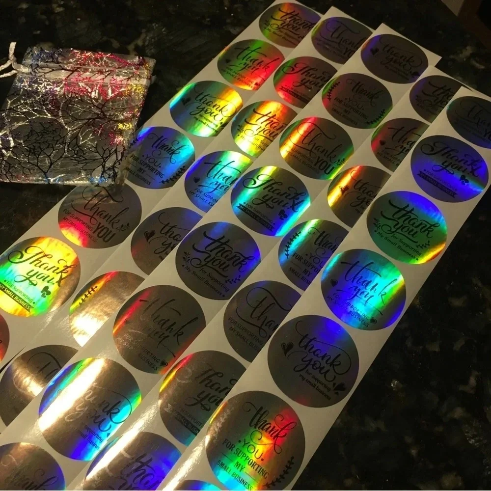 50 Count - Silver Holographic Thank You Stickers, Starter Pack, 1.5 in